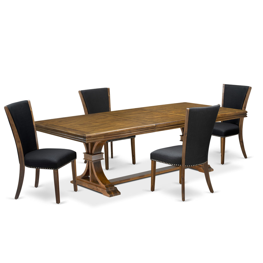 Luxe by East West Furniture NEVE5-AWA-24 5-piece Kitchen Table Set consists of a Dining Table and 4 Black Linen Fabric Kitchen Chairs with Button tufted Back - Antique Walnut Finish