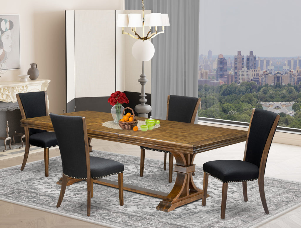 Luxe by East West Furniture NEVE5-AWA-24 5-piece Kitchen Table Set consists of a Dining Table and 4 Black Linen Fabric Kitchen Chairs with Button tufted Back - Antique Walnut Finish