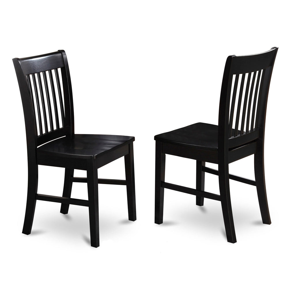 East West Furniture NFC-BLK-W Norfolk Dining Chairs - Slat Back Wood Seat Kitchen Chairs