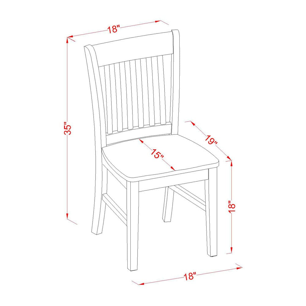 East West Furniture NFC-OAK-W Norfolk Dining Chairs - Slat Back Wooden Seat Chairs