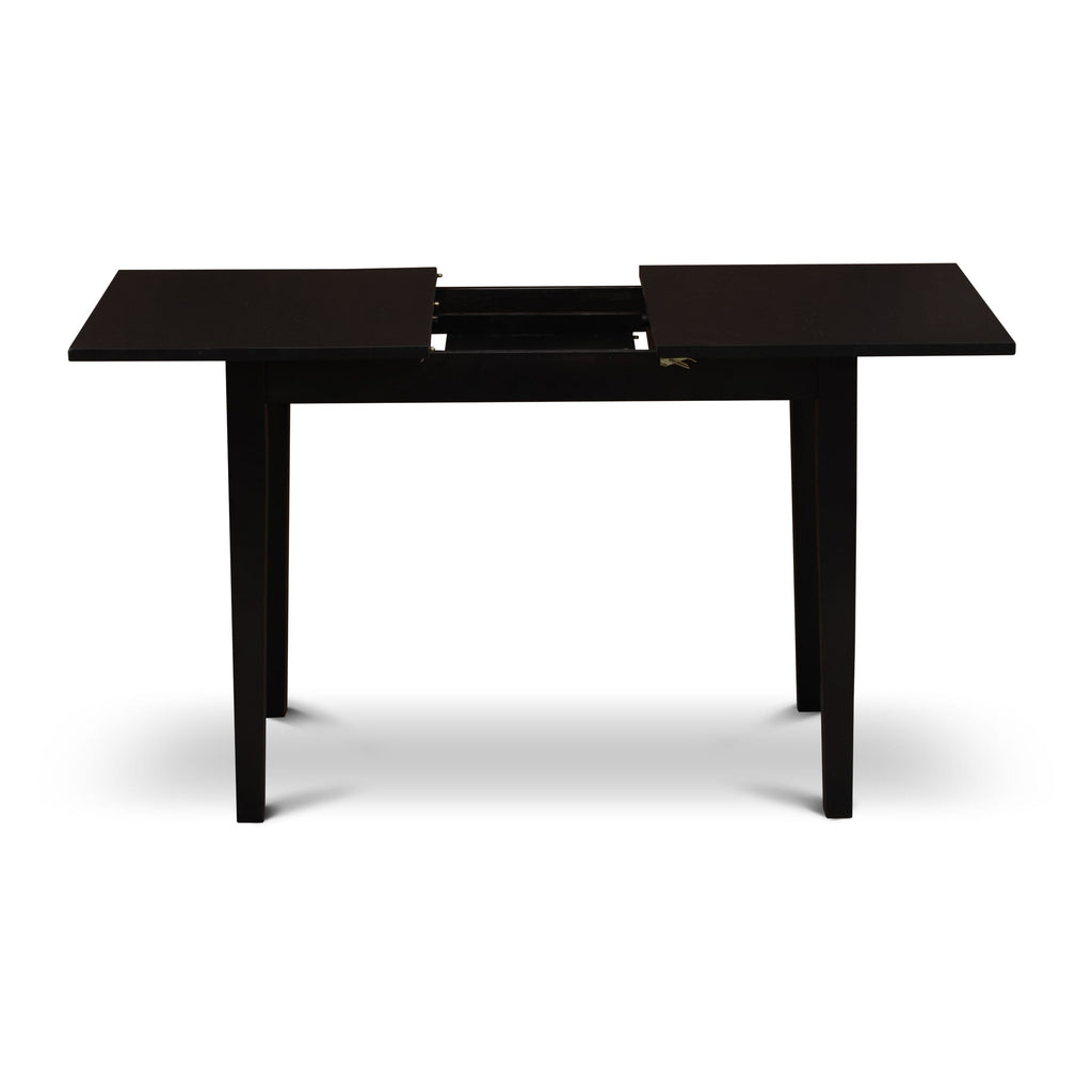 East West Furniture NFT-BLK-T Norfolk Kitchen Table - a Rectangle Dining Table Top with Butterfly Leaf, 32x54 Inch, Black