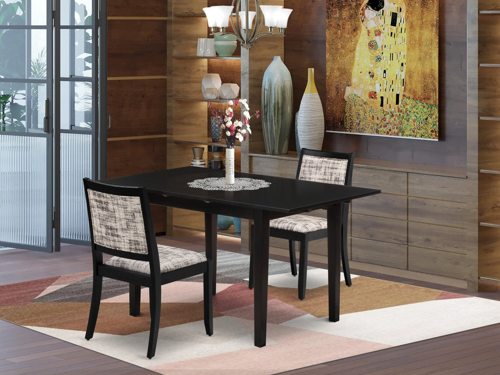 East West Furniture NFX23-BLK-30 -3 Piece Dining Set Includes a Rectangle Kitchen Table with Black Tabletop and 2 Stackable Faux Leather Chairs, Black