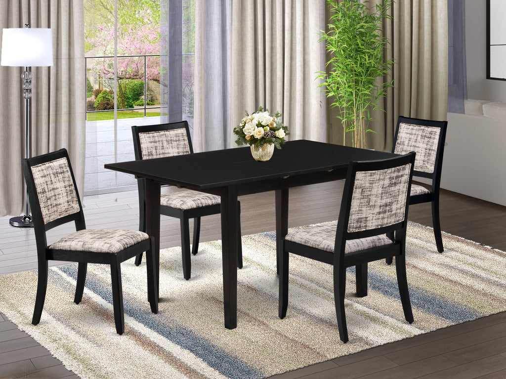 East West Furniture NFX25-BLK-30 -5 Piece Dining Set Includes a Rectangle Kitchen Table with Black Tabletop and 4 Stackable Faux Leather Chairs, Black