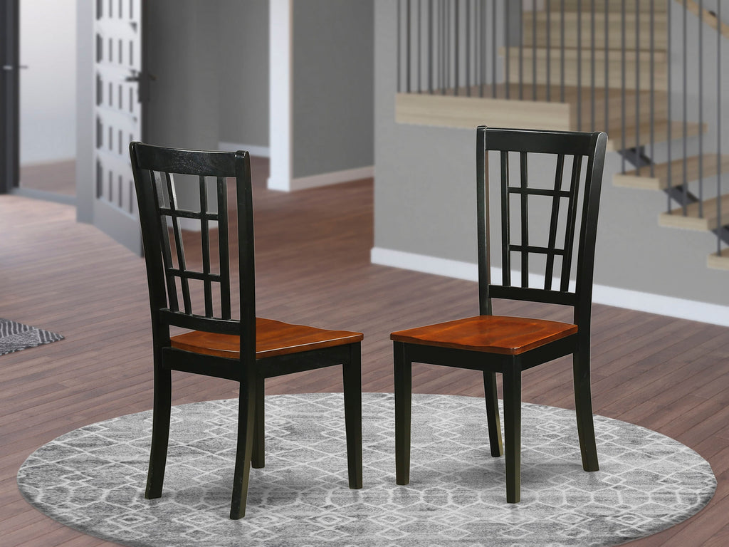 East West Furniture NIC-BLK-W Nicoli Dining Room Chairs - Stylish Back Solid Wood Seat Chairs