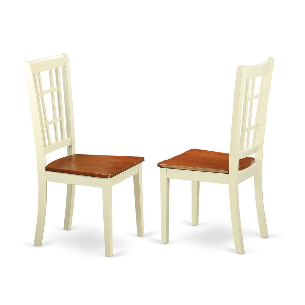 East West Furniture DLNI3-BMK-W 3 Piece Dining Room Furniture Set Contains a Round Kitchen Table with Dropleaf and 2 Dining Chairs, 42x42 Inch, Buttermilk & Cherry