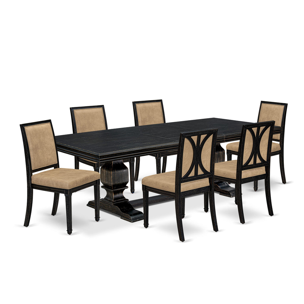 Luxe by East West Furniture NKAM7-SBB-28 7-piece Modern Dining Table Set includes a Dining Table and 6 Beige PU Leather Kitchen Chairs with High Back - Sand Blasting Black Finish