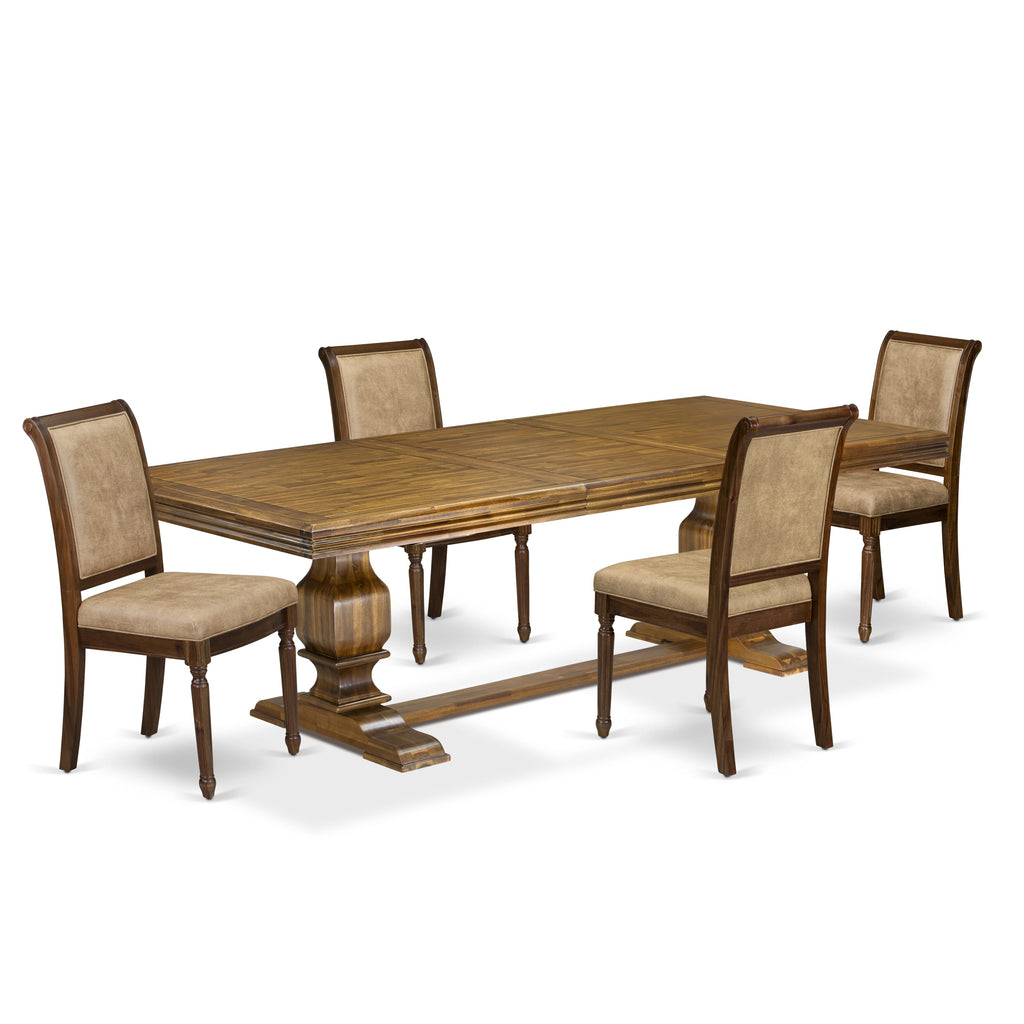 Luxe by East West Furniture NKCY5-AWA-28 5-piece Dining Table Set includes a Kitchen Table and 4 Beige PU Leather Modern Dining Chairs with High Back - Antique Walnut Finish