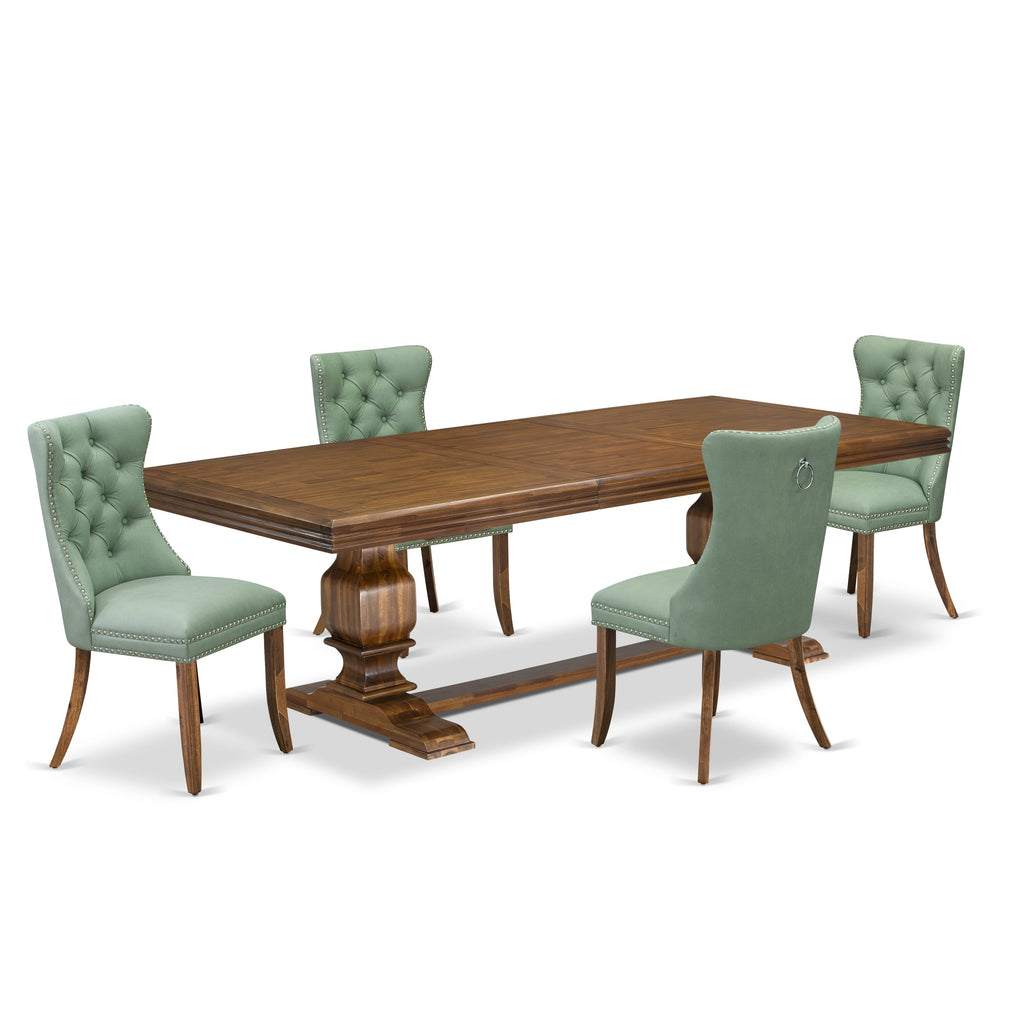 Luxe by East West Furniture NKDA5-AWA-22 5-piece Kitchen Table Set includes a Dining Table and 4 Willow Green PU Leather Modern Dining Chairs with Button tufted Back - Antique Walnut Finish