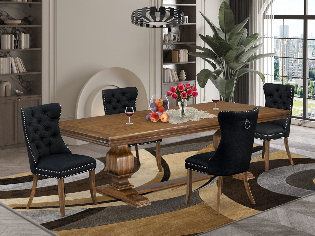 Luxe by East West Furniture NKDA5-AWA-24 5 Pieces Modern Dining Set Includes a Rectangle Kitchen Table and 4 Black Linen fabric Dining Chairs, Antique Walnut