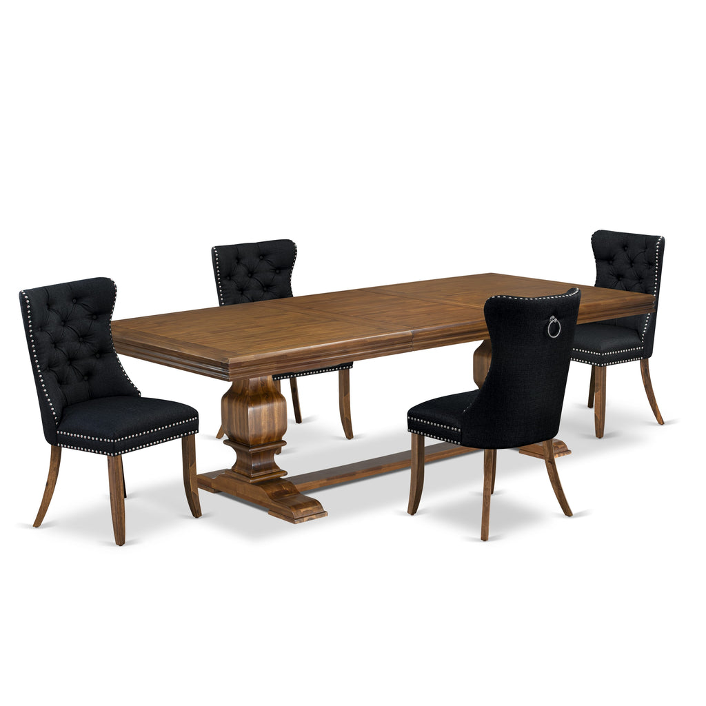Luxe by East West Furniture NKDA5-AWA-24 5 Pieces Modern Dining Set Includes a Rectangle Kitchen Table and 4 Black Linen fabric Dining Chairs, Antique Walnut