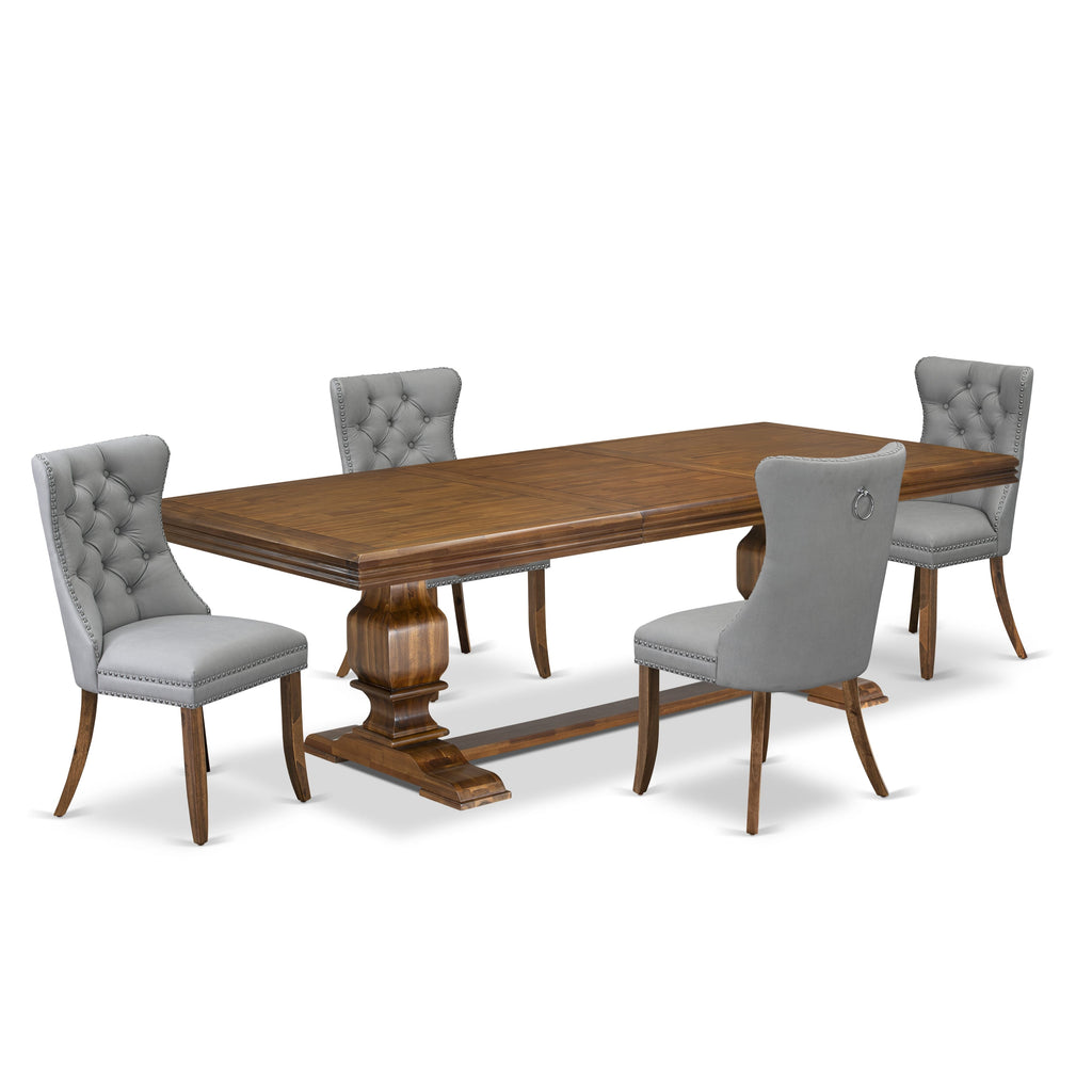 Luxe by East West Furniture NKDA5-AWA-27-5 Pieces Modern Dining Set Includes a Rectangle Kitchen Table and 4 Light Gray Faux Leather Dining Chairs, Antique Walnut