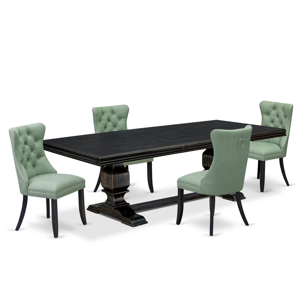 Luxe by East West Furniture NKDA5-SBB-22 5 Pieces Modern Dining Set Includes a Rectangle Kitchen Table and 4 Willow Green Faux Leather Dining Chairs, Sand Blasting Black