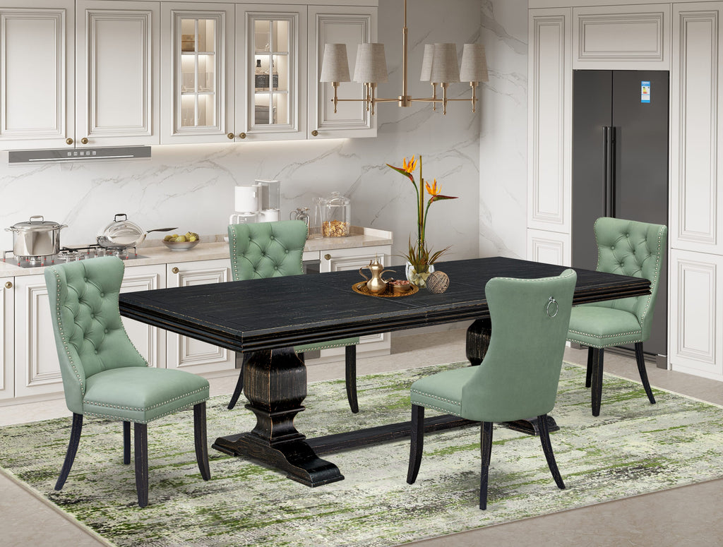 Luxe by East West Furniture NKDA5-SBB-22 5 Pieces Modern Dining Set Includes a Rectangle Kitchen Table and 4 Willow Green Faux Leather Dining Chairs, Sand Blasting Black