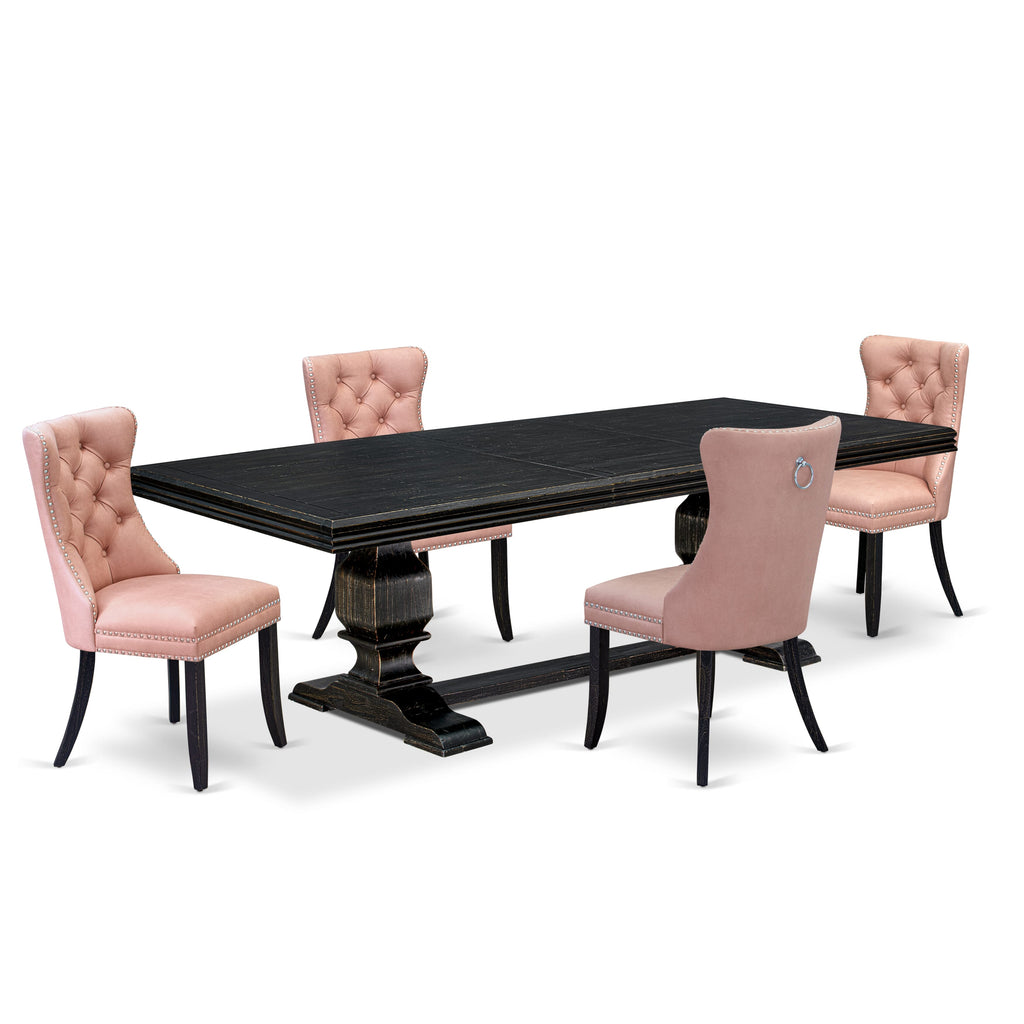 Luxe by East West Furniture NKDA5-SBB-23 5 Pieces Modern Dining Set Includes a Rectangle Kitchen Table and 4 Beige Red Faux Leather Dining Chairs, Sand Blasting Black