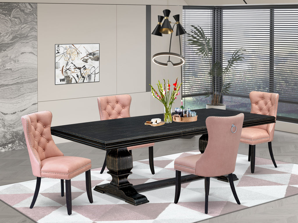 Luxe by East West Furniture NKDA5-SBB-23 5 Pieces Modern Dining Set Includes a Rectangle Kitchen Table and 4 Beige Red Faux Leather Dining Chairs, Sand Blasting Black