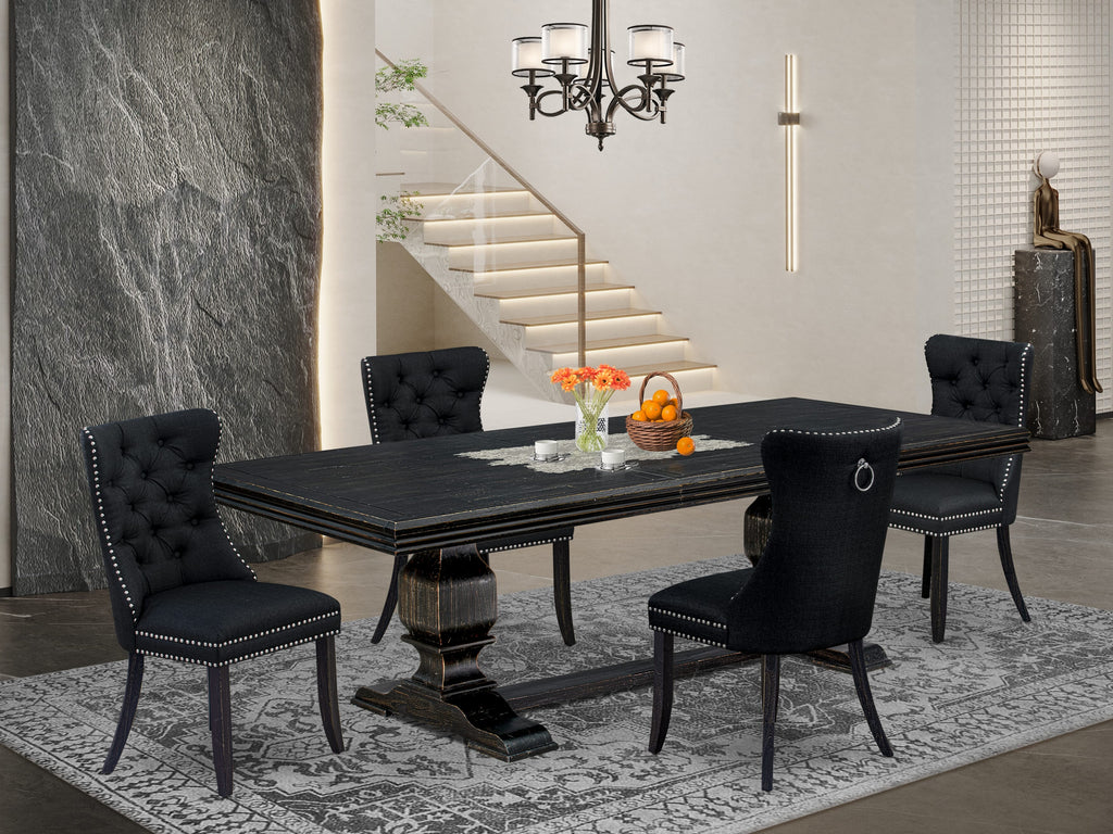 Luxe by East West Furniture NKDA5-SBB-24 - 5-piece modern dining set consists of a dining table and 4 Black Linen Fabric padded Chairs with Button Tufted Chair Back - Sand Blasting Black Finish.