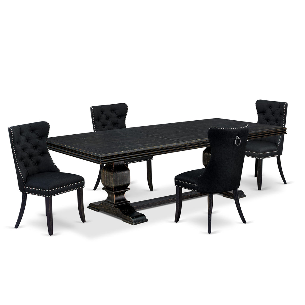 Luxe by East West Furniture NKDA5-SBB-24 - 5-piece modern dining set consists of a dining table and 4 Black Linen Fabric padded Chairs with Button Tufted Chair Back - Sand Blasting Black Finish.