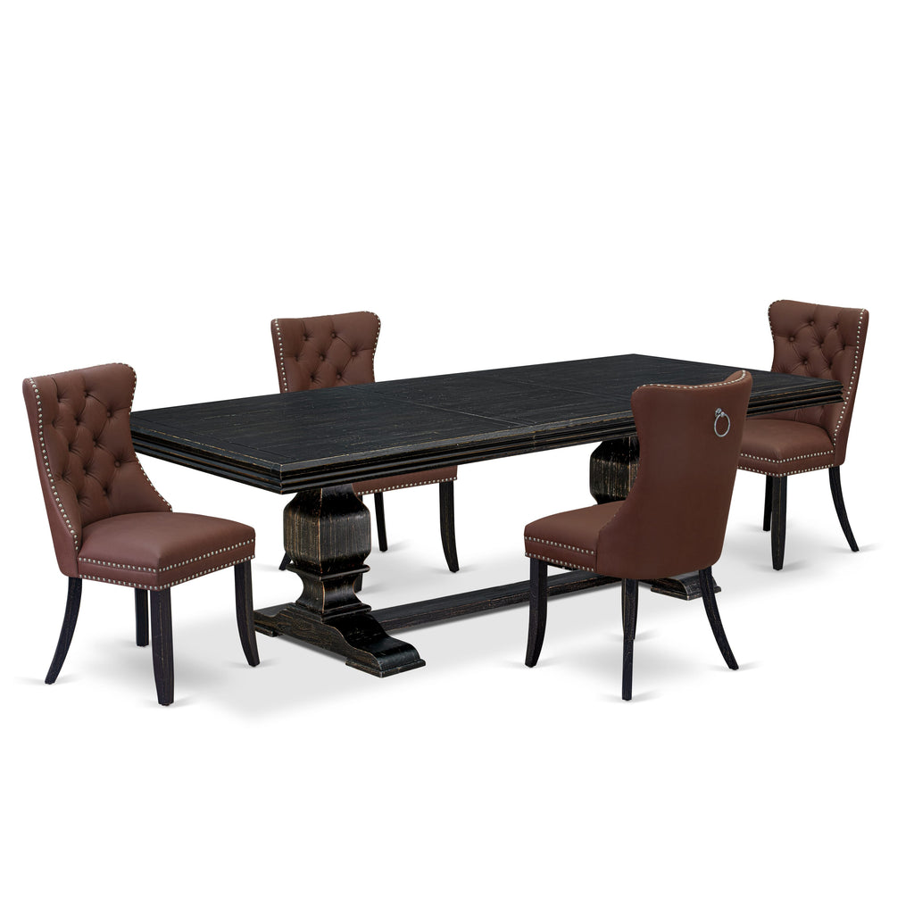 Luxe by East West Furniture NKDA5-SBB-26 - 5-piece mid-century kitchen set includes a wooden table and 4 Burgundy Faux Leather dining chairs with Button Tufted Chair Back - Sand Blasting Black Finish