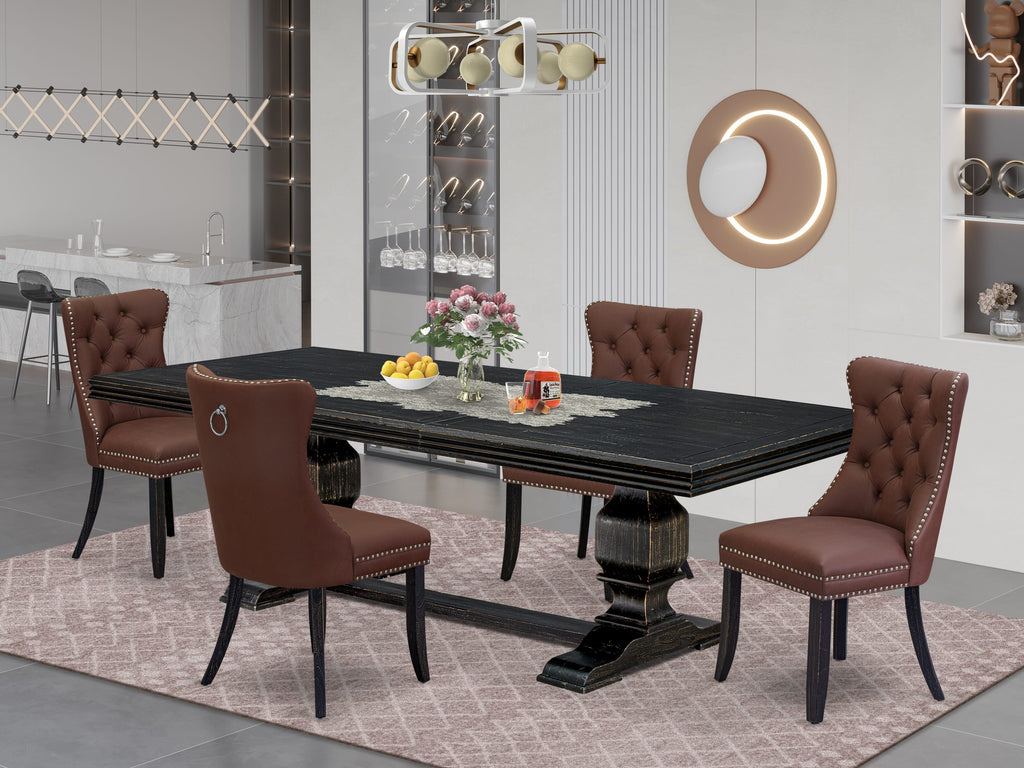 Luxe by East West Furniture NKDA5-SBB-26 - 5-piece mid-century kitchen set includes a wooden table and 4 Burgundy Faux Leather dining chairs with Button Tufted Chair Back - Sand Blasting Black Finish