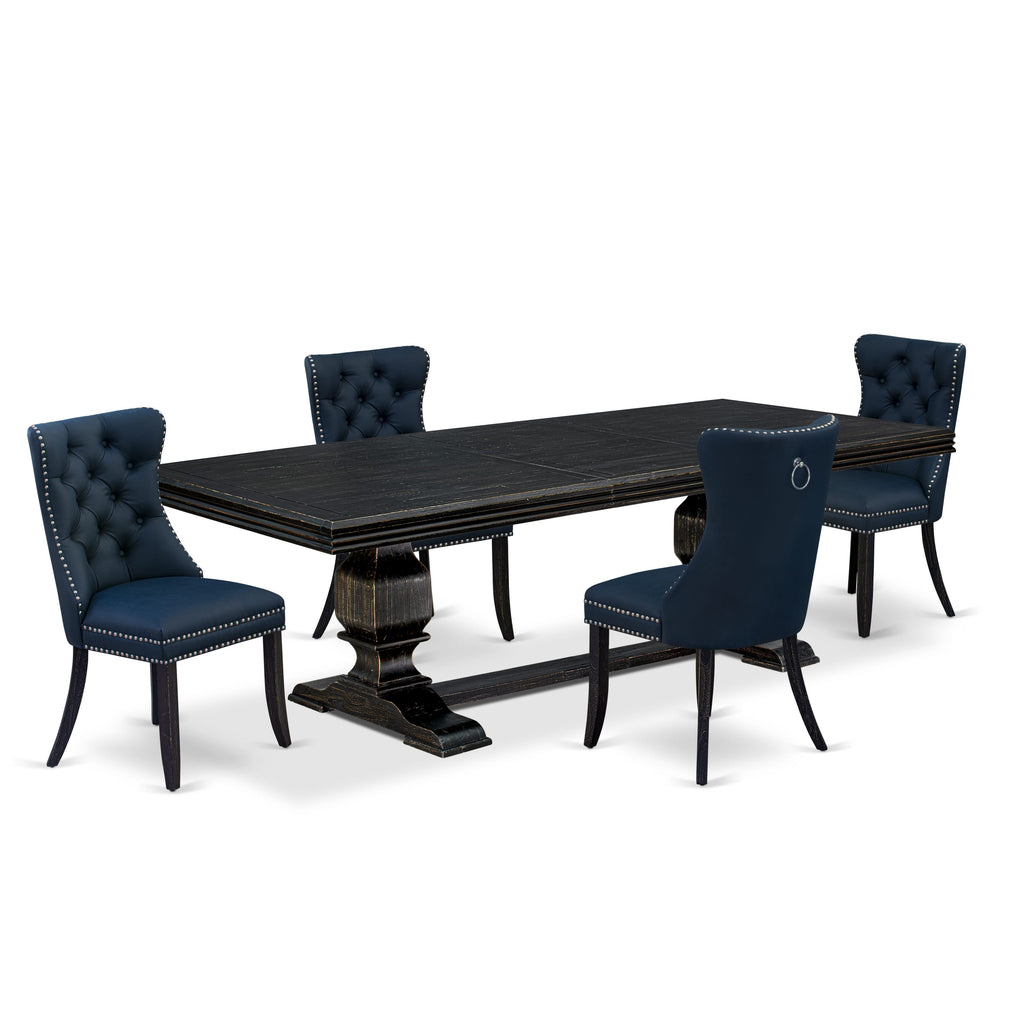 Luxe by East West Furniture NKDA5-SBB-29 - 5-piece dining table set includes a dining table and 4 Navy Blue Faux Leather dining Chairs with Button Tufted Chair Back - Sand Blasting Black Finish.