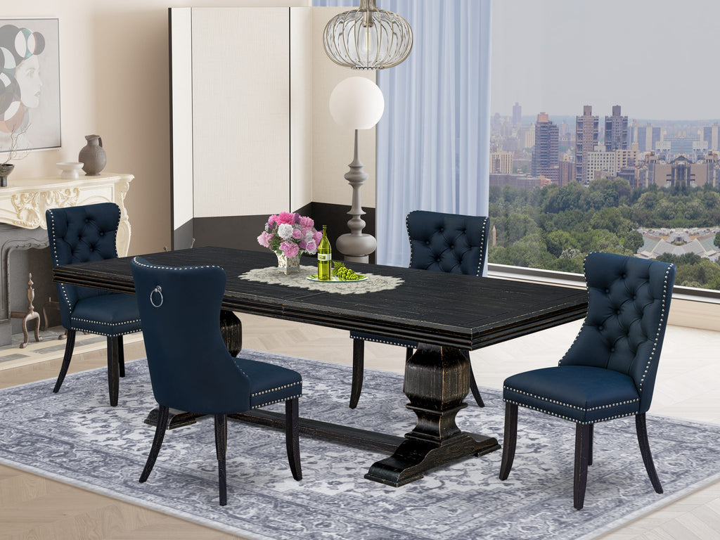 Luxe by East West Furniture NKDA5-SBB-29 - 5-piece dining table set includes a dining table and 4 Navy Blue Faux Leather dining Chairs with Button Tufted Chair Back - Sand Blasting Black Finish.