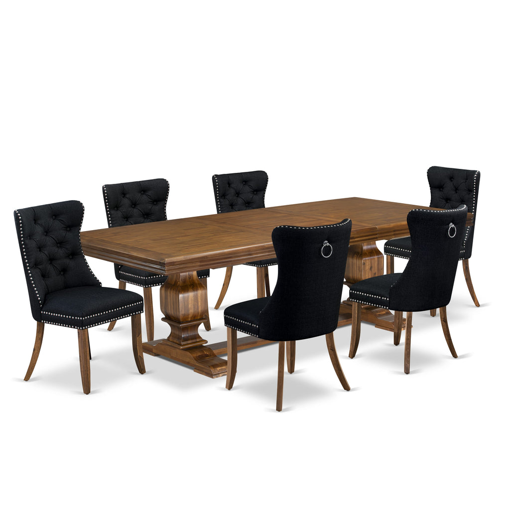 Luxe by East West Furniture NKDA7-AWA-24 7 Pieces Dining Set Contains a Rectangle Kitchen Table and 6 Black Linen fabric Modern Chairs, Antique Walnut