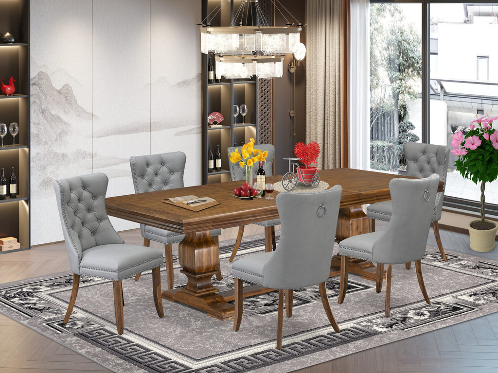 Luxe by East West Furniture NKDA7-AWA-27-7 Pieces Dining Set Contains a Rectangle Kitchen Table and 6 Light Gray Faux Leather Modern Chairs, Antique Walnut