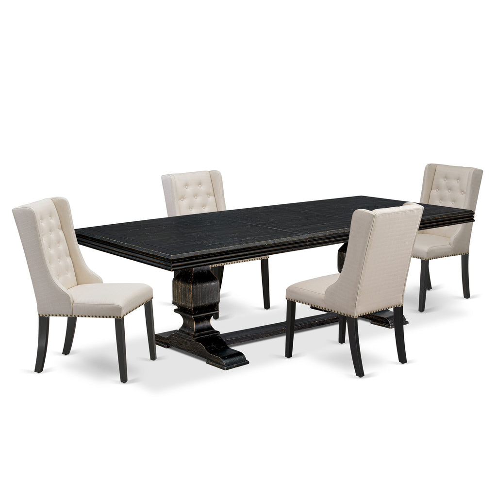 Luxe by East West Furniture NKFO5-SBB-01 - 5-piece kitchen set includes in a wooden table and 4 Cream Linen Fabric kitchen chairs & black legs with Button Tufted Back - Sand Blasting Black finish.