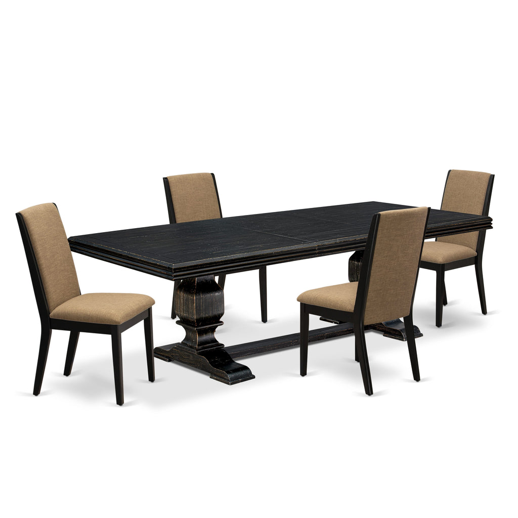 Luxe by East West Furniture NKLA5-SBB-47 5 Pieces Dining Room Set consists of a Rectangular Kitchen Table and 4 Light Sable Linen Fabric Dining Room Chairs with Black legs - Sand Blasting Black finish