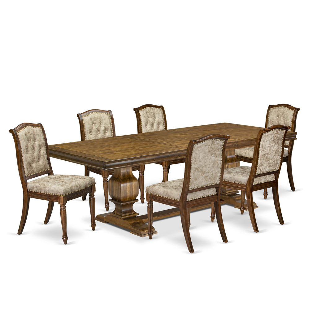 Luxe by East West Furniture NKMA7-AWA-36 7 Pieces Kitchen table set includes a Rectangular Dining Table and 6 Light Beige PU Leather Dinner Chairs, Antique Walnut finish