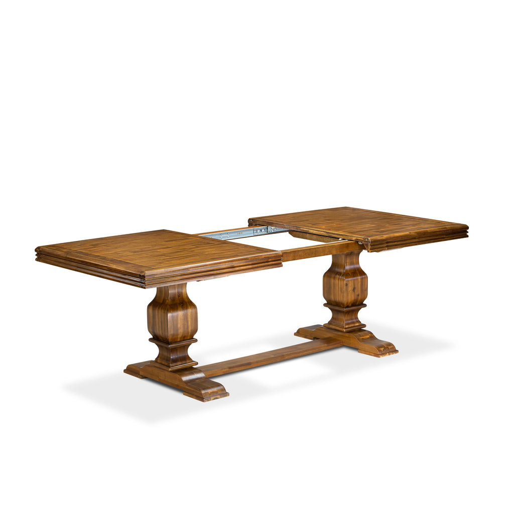 Luxe by East West Furniture NKTY9-AWA-28 9-piece Kitchen Table Set consists of a Dining Table and 8 Beige PU Leather Dinner Chairs with High Back-Antique Walnut Finish