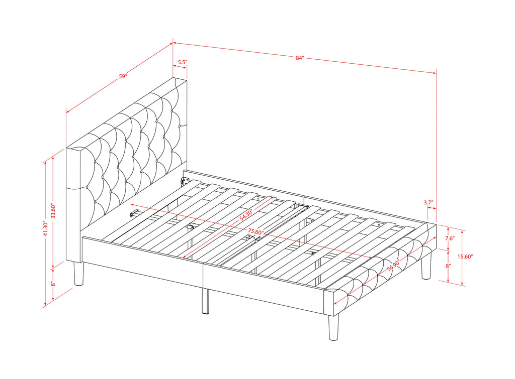 East West Furniture NL19F-1HA14 2 Piece Bedroom Set - Full Size Button Tufted Platform Bed Frame - White Velvet Fabric Upholstered Headboard and an Urban Gray Finish Nightstand