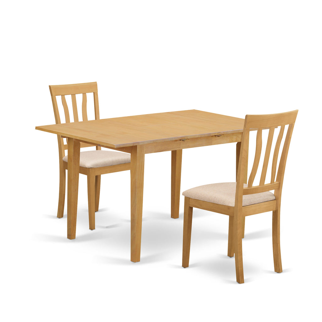 East West Furniture NOAN3-OAK-C 3 Piece Kitchen Table Set Contains a Rectangle Dining Table with Butterfly Leaf and 2 Linen Fabric Dining Room Chairs, 32x54 Inch, Oak