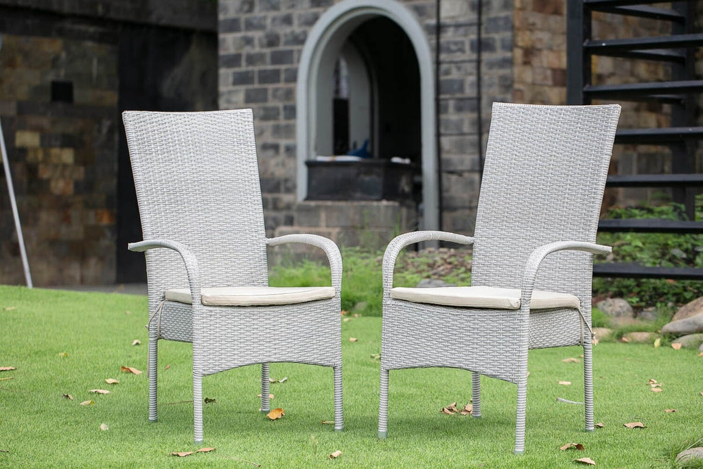 East West Furniture OSLC103A Oslo Outdoor Wicker Dining Arm Chairs with Cushion