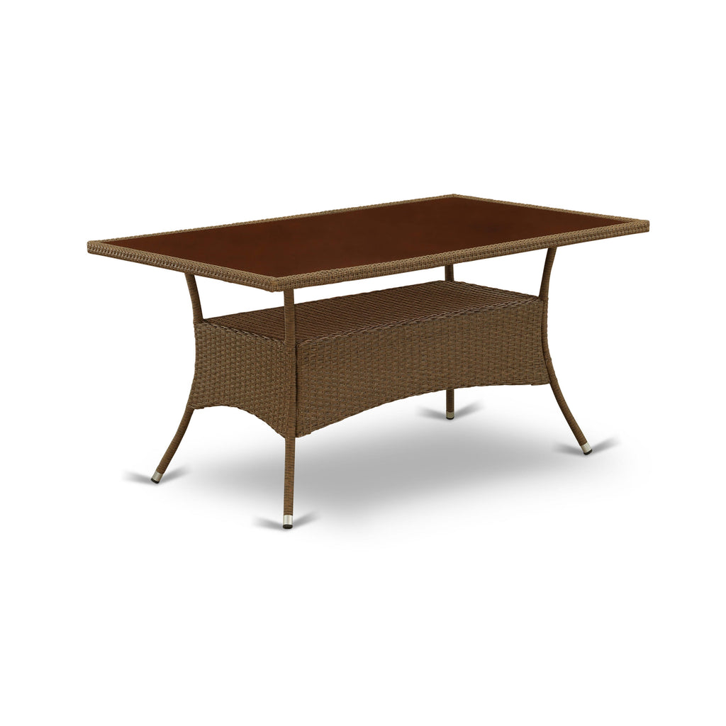 East West Furniture OSLTG02 Oslo Outdoor Wicker Dining Table - Rectangle PE Wicker Table with Glass Top