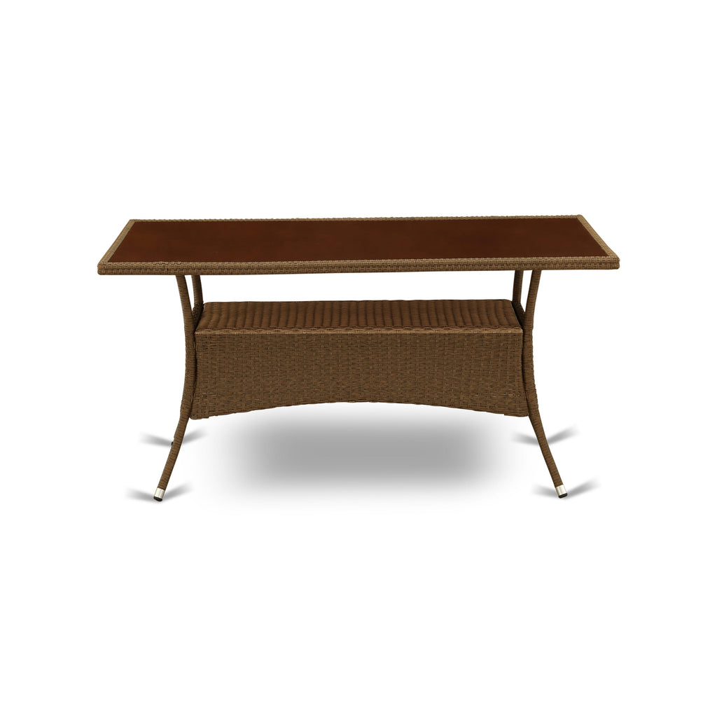 East West Furniture OSLTG02 Oslo Outdoor Wicker Dining Table - Rectangle PE Wicker Table with Glass Top
