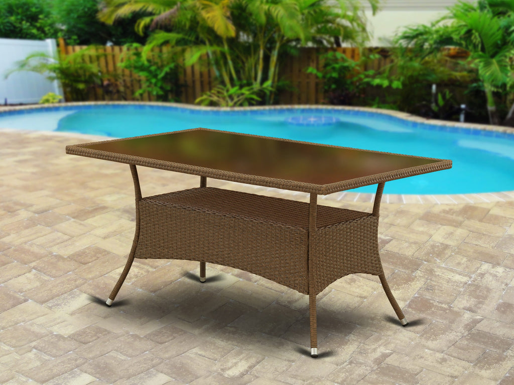 East West Furniture OSLTG02 Oslo Outdoor Wicker Dining Table - Rectangle PE Wicker Table with Glass Top