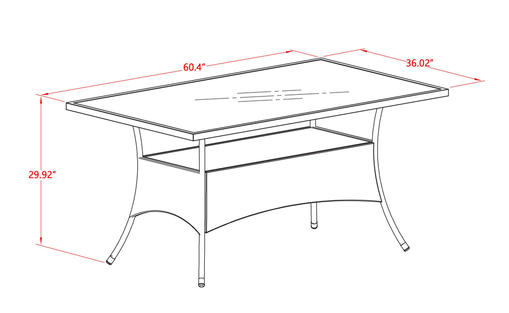 East West Furniture OSLTG02 Oslo Outdoor Wicker Dining Table - Rectangle PE Wicker Table with Glass Top