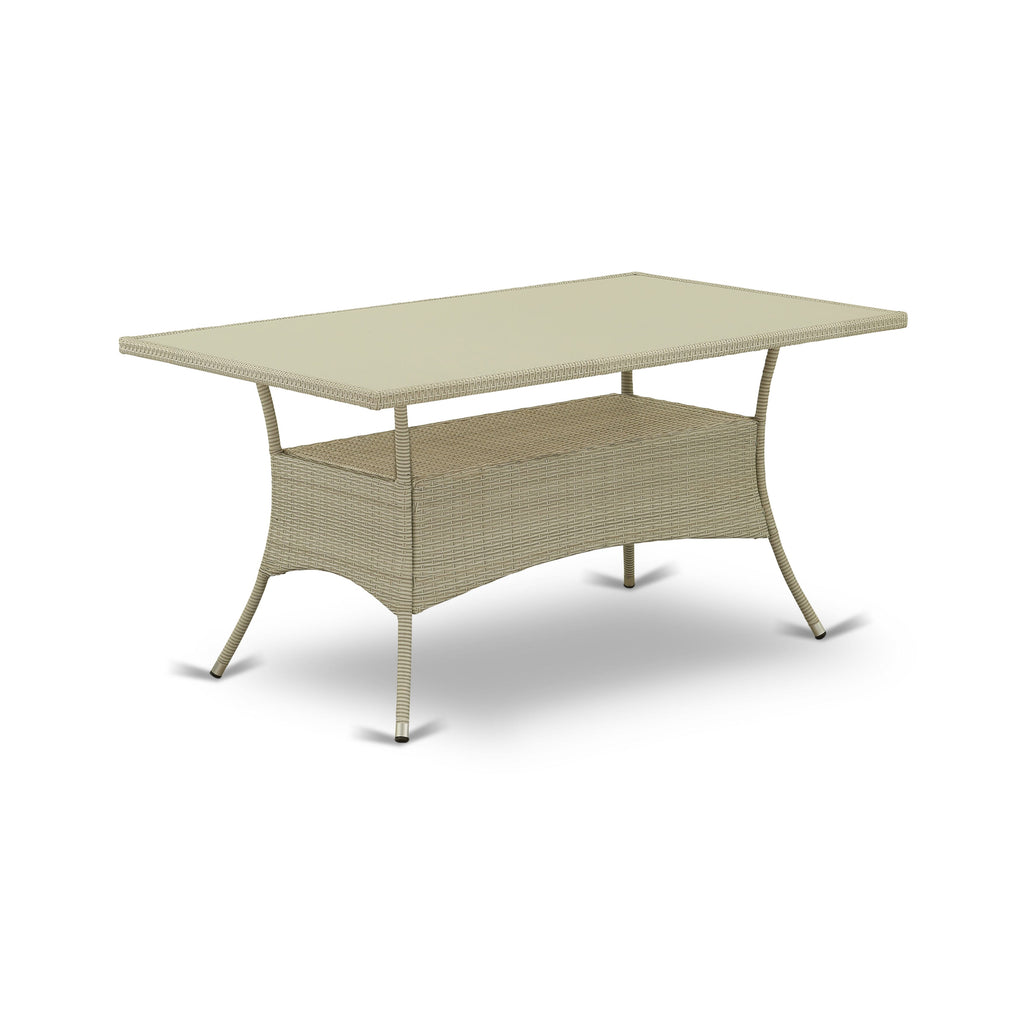 East West Furniture OSLTG03 Oslo Patio Wicker Dining Table - Rectangle PE Wicker Table with Glass Top