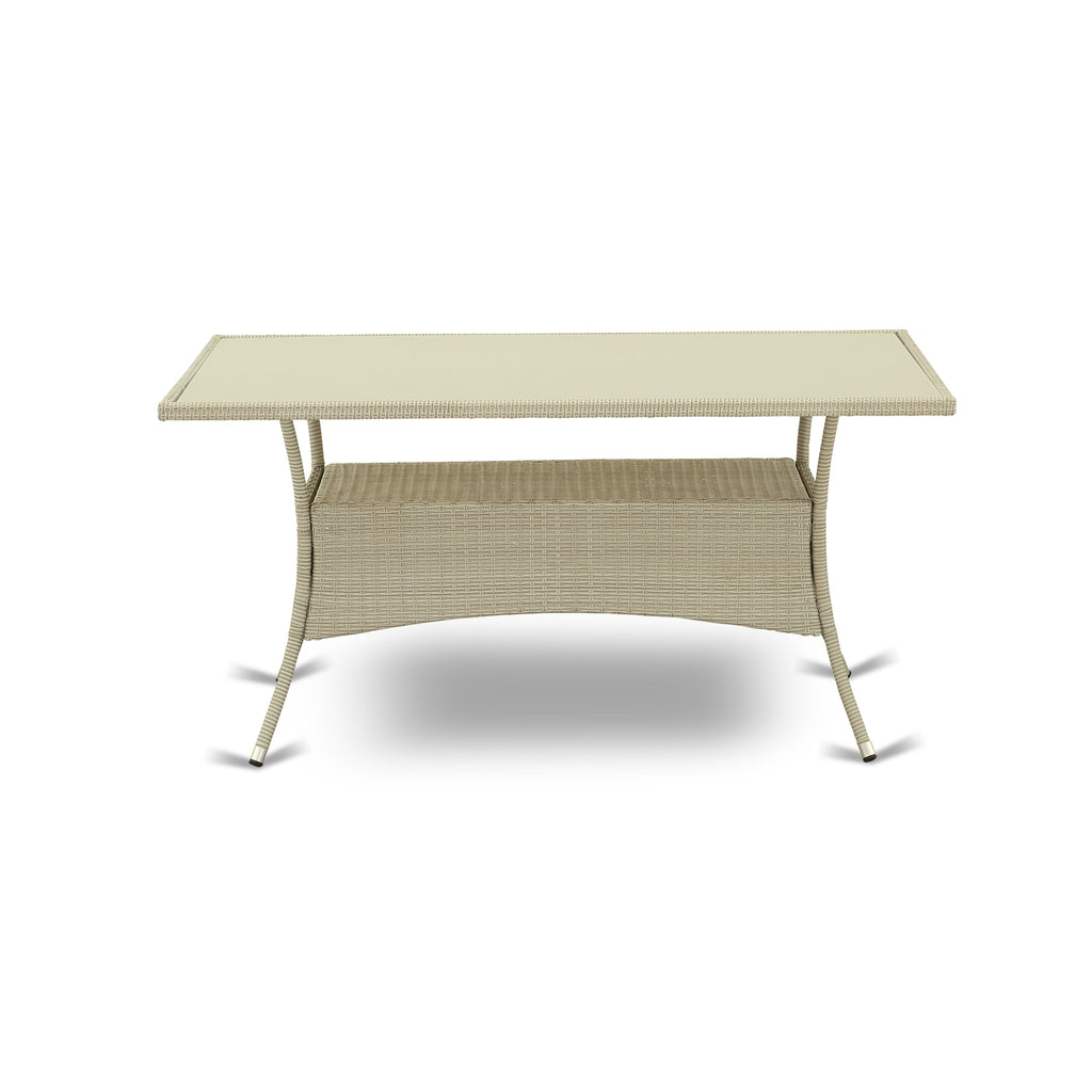 East West Furniture OSLTG03 Oslo Patio Wicker Dining Table - Rectangle PE Wicker Table with Glass Top