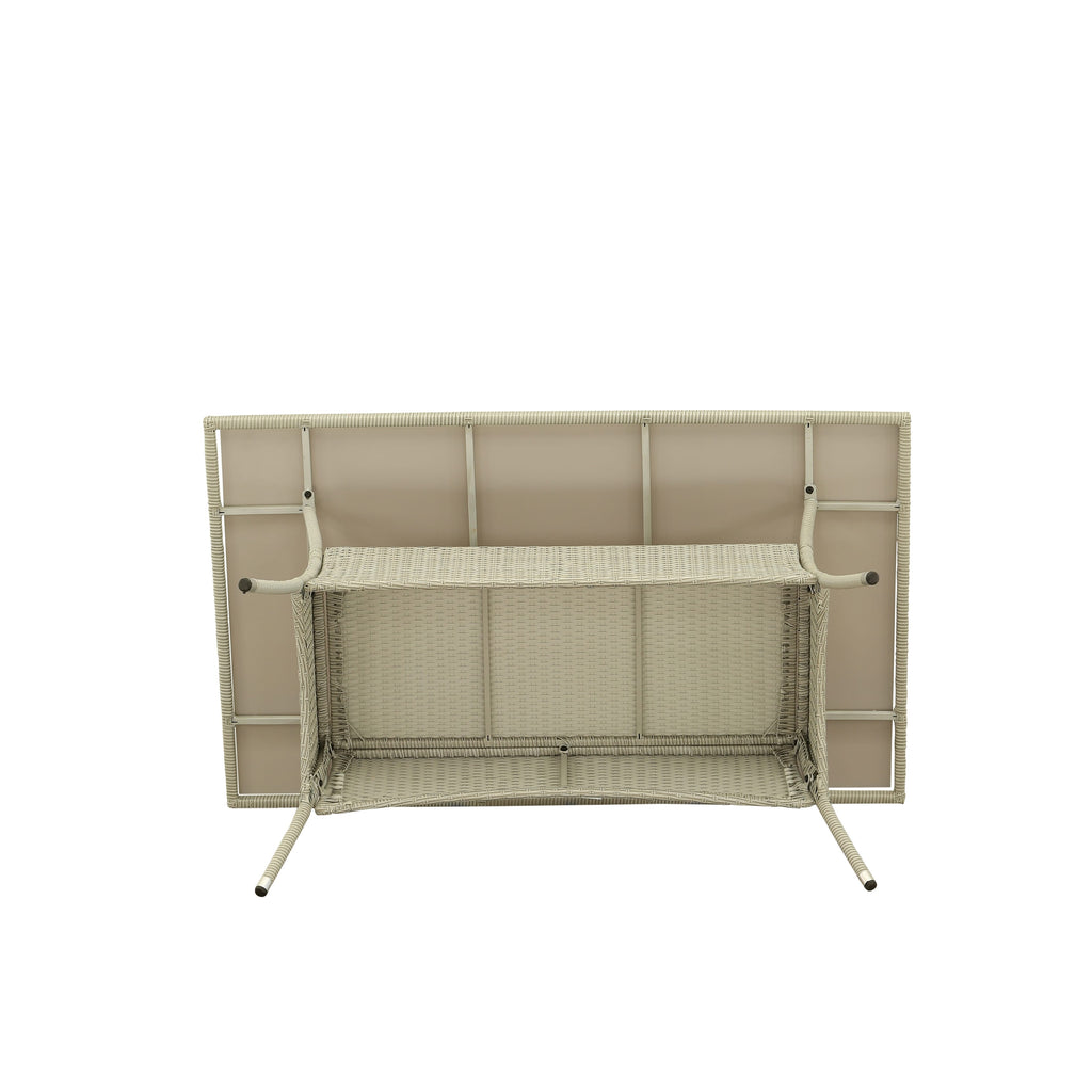East West Furniture OSLTG03 Oslo Patio Wicker Dining Table - Rectangle PE Wicker Table with Glass Top