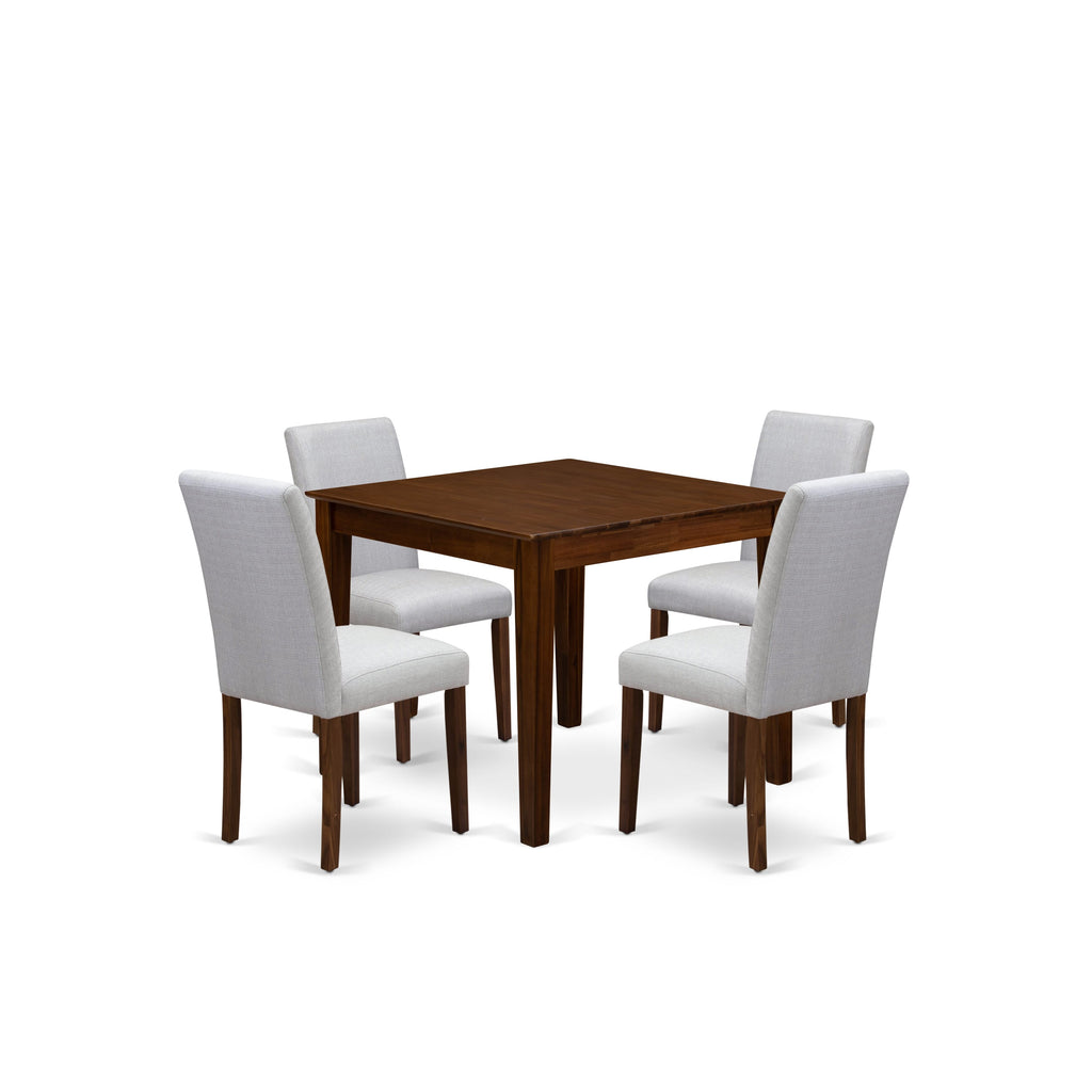 East West Furniture OXAB5-AWA-05 5 Piece Kitchen Table Set for Small SpacesIncludes a Square Modern Dining Table and 4 Parson Kitchen Chairs, 36x36 Inch, Antique Walnut