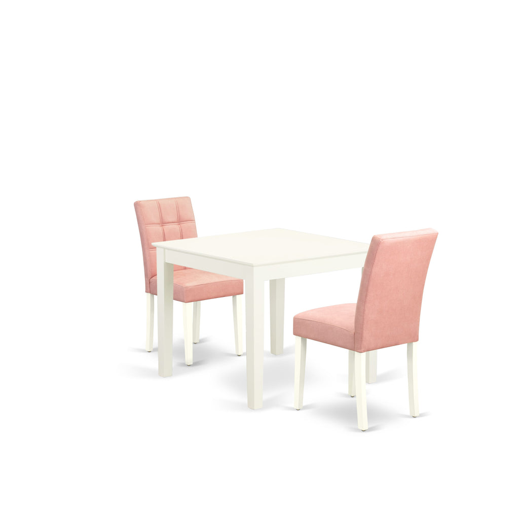 East West Furniture OXAS3-LWH-42 3 Piece Dinette Table Set Includes A Dinner Table and 2 Beige Red Faux Leather Kitchen Chairs with Stylish Back- Linen White Finish