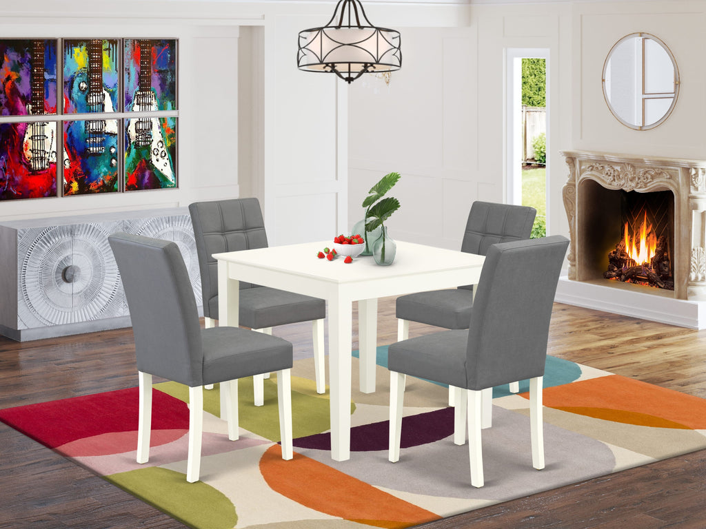 East West Furniture OXAS5-LWH-41 5 Piece Dining Table Set contain A Dining Table and 4 Platinum Gray Faux Leather Wooden Chairs with Stylish Back- Linen White Finish