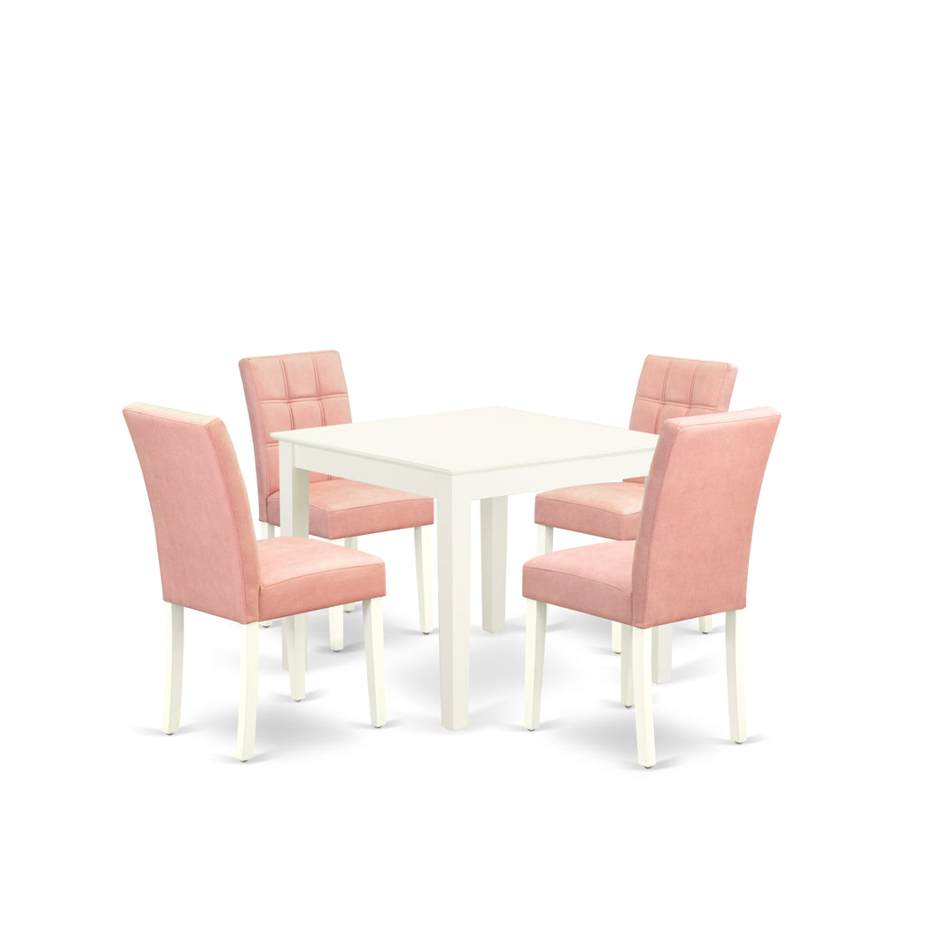 East West Furniture OXAS5-LWH-42 5 Piece Dinette Table Set consists A Kitchen Table and 4 Beige Red Faux Leather Padded Chairs with Stylish Back- Linen White Finish