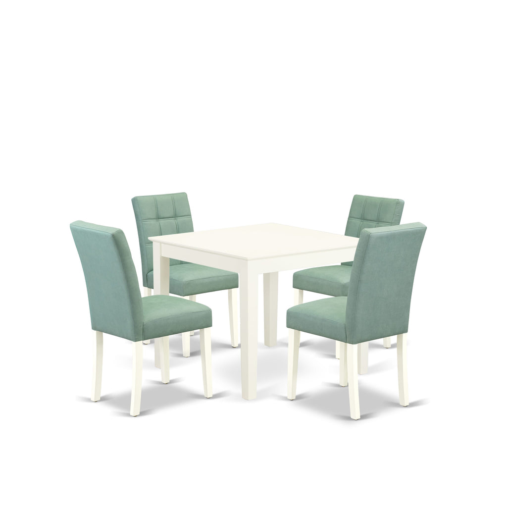 East West Furniture OXAS5-LWH-43 5 Piece Kitchen Dining Table Set consists A Dinner Table and 4 Willow Green Faux Leather Kitchen Chairs, Linen White