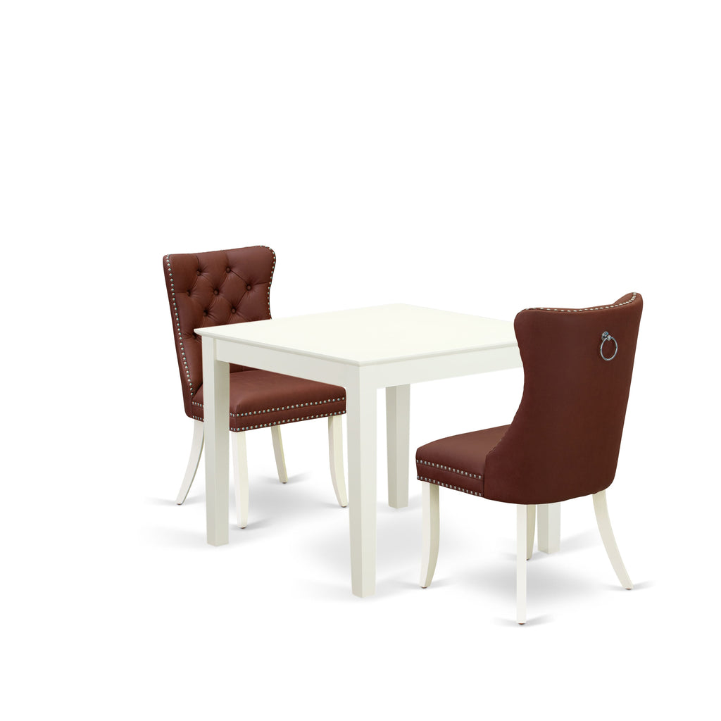 East West Furniture OXDA3-LWH-26 3 Piece Dinette Set for Small Spaces Contains a Square Dining Table and 2 Upholstered Parson Chairs, 36x36 Inch, linen white