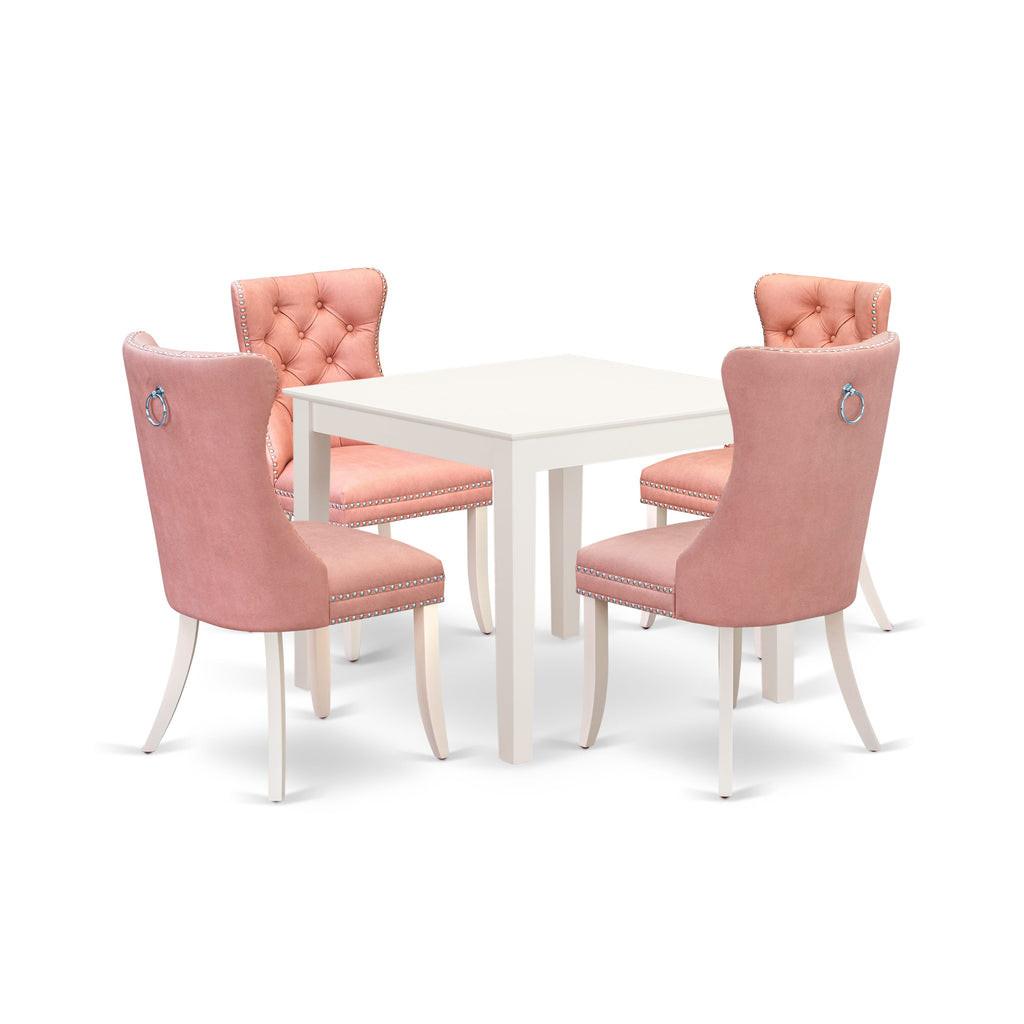 East West Furniture OXDA5-LWH-23 5 Piece Dinette Set for Small Spaces Contains a Square Dining Table and 4 Upholstered Parson Chairs, 36x36 Inch, linen white