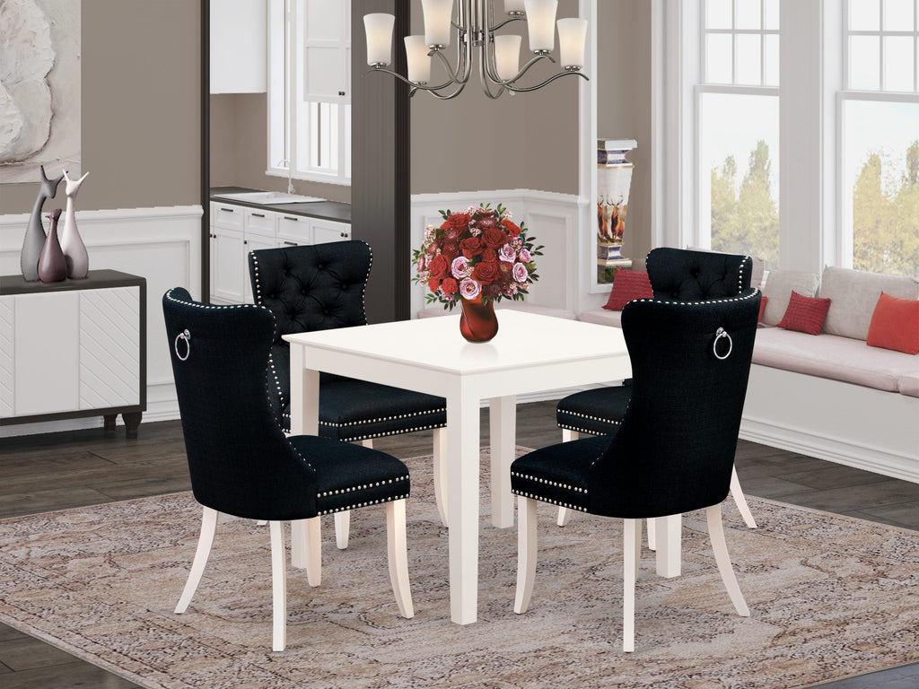 East West Furniture OXDA5-LWH-24 5 Piece Dining Room Furniture Set Consists of a Square Kitchen Table and 4 Upholstered Parson Chairs, 36x36 Inch, linen white