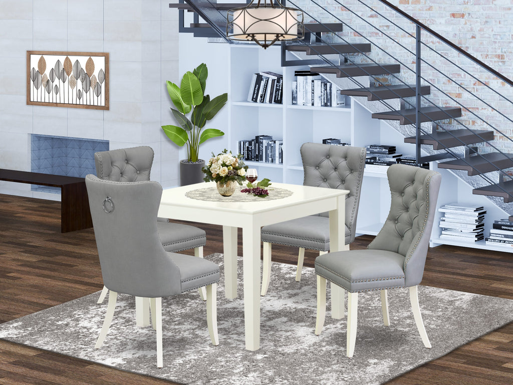 East West Furniture OXDA5-LWH-27 5 Piece Dining Table Set Includes a Square Kitchen Table and 4 Upholstered Parson Chairs, 36x36 Inch, linen white